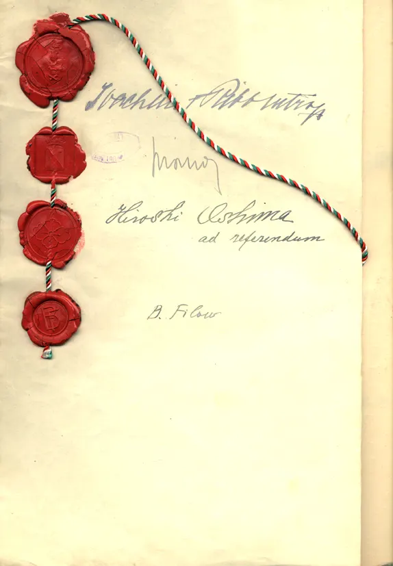 The sealed protocol of Bulgaria's accession to the Tripartite Pact, Vienna, 1 March 1941.