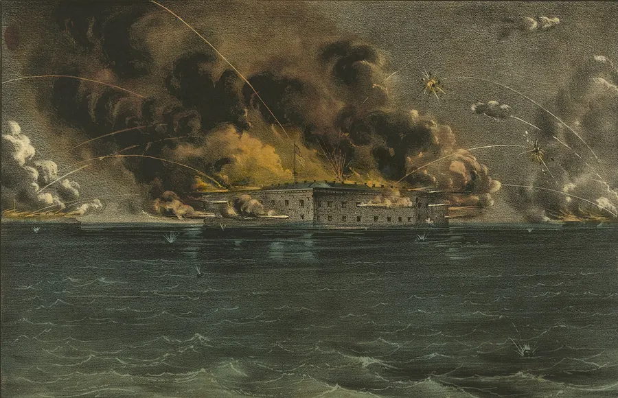 The bombardment of Fort Sumter in Charleston Harbour, in a Currier and Ives lithograph of about 1861.