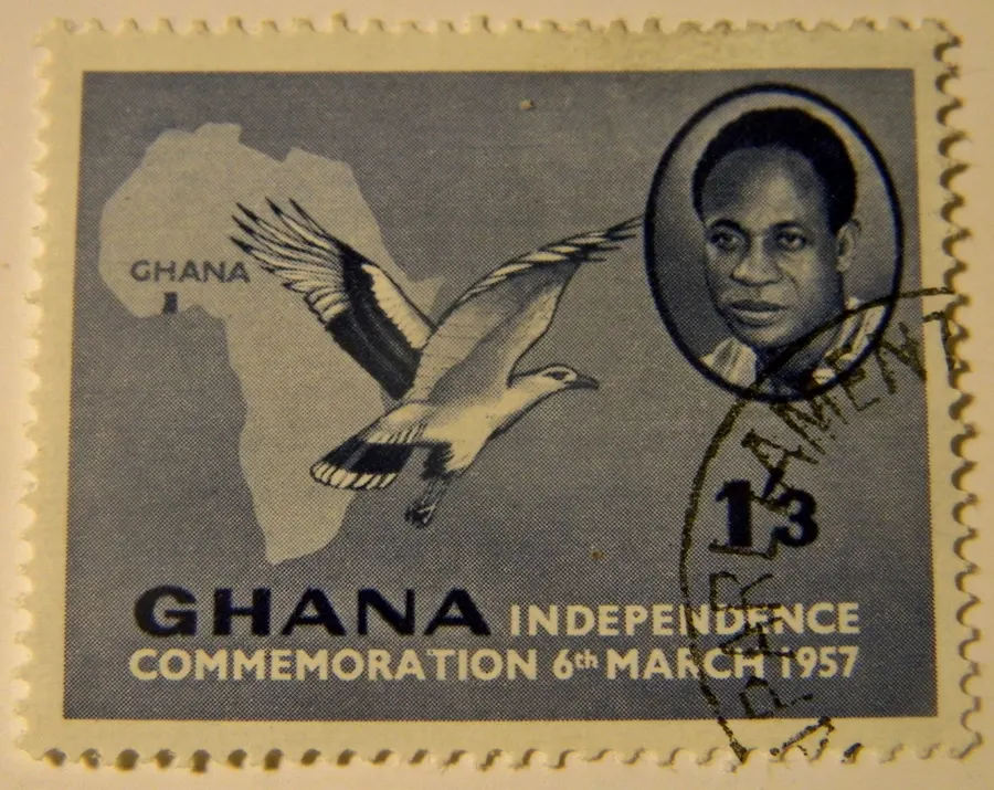 A stamp issued to mark Ghana's independence on 6 March 1957, with Kwame Nkrumah's portrait.