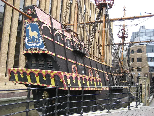 A full-size replica of the Golden Hind, the ship Drake sailed as the Pelican.