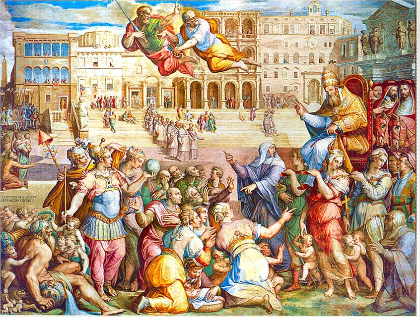 An idealised picture of Gregory XI's return to Rome, a fresco by Giorgio Vasari in the Vatican.