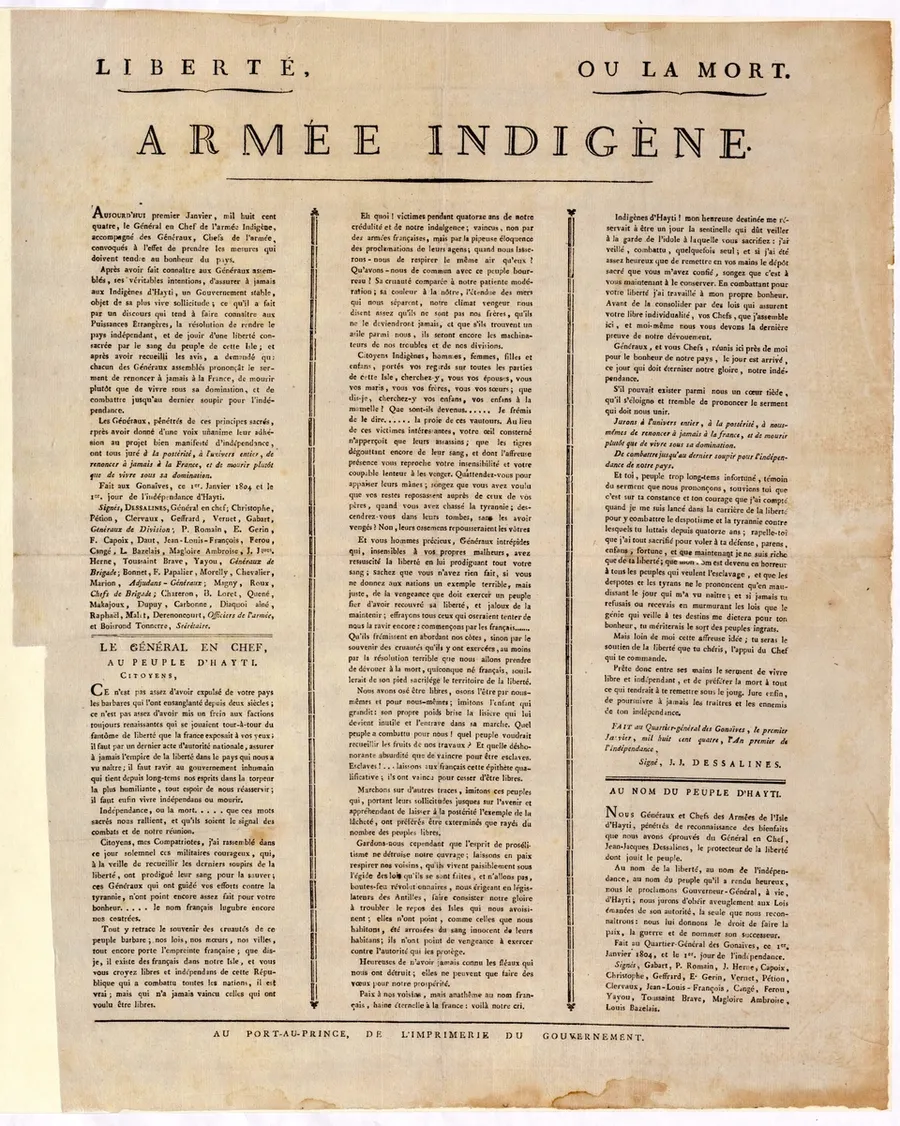 A printed copy of the Haitian Declaration of Independence, 1804, held by the National Archives in London.