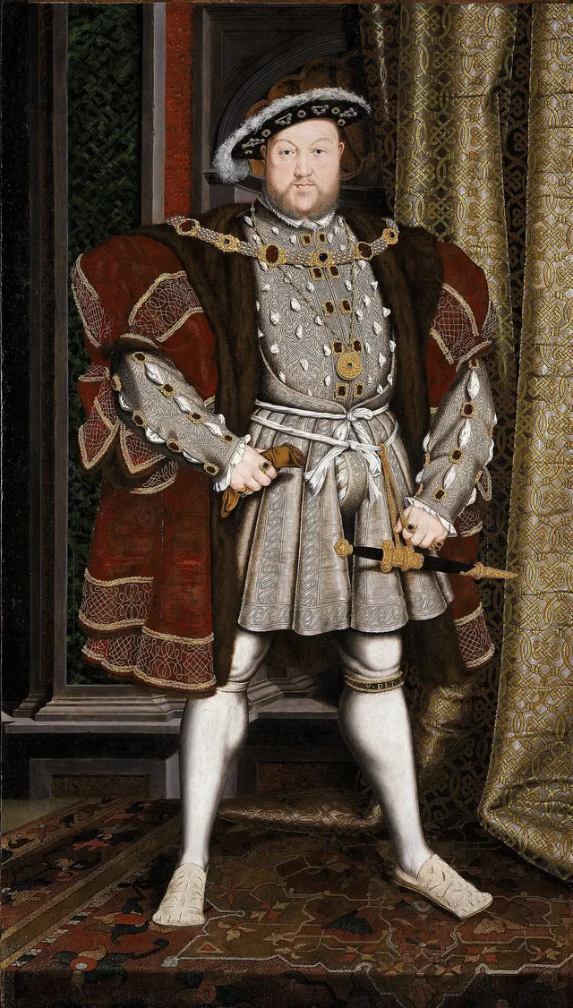 Henry VIII, a full-length portrait from the workshop of Hans Holbein the Younger.