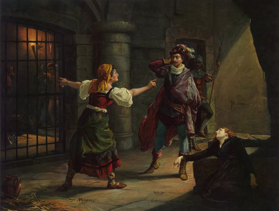 A scene from Il trovatore, from a nineteenth-century print by Luigi Morgari.