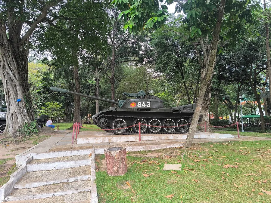 Tank 843, one of the North Vietnamese tanks that broke into the Independence Palace grounds, kept at the palace in Ho Chi Minh City.
