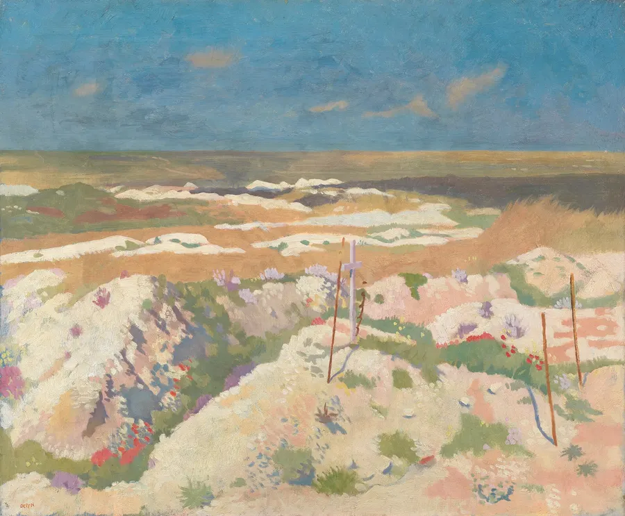 A Grave and a Mine Crater at La Boisselle, painted by William Orpen in August 1917, showing ground where the Somme attack began