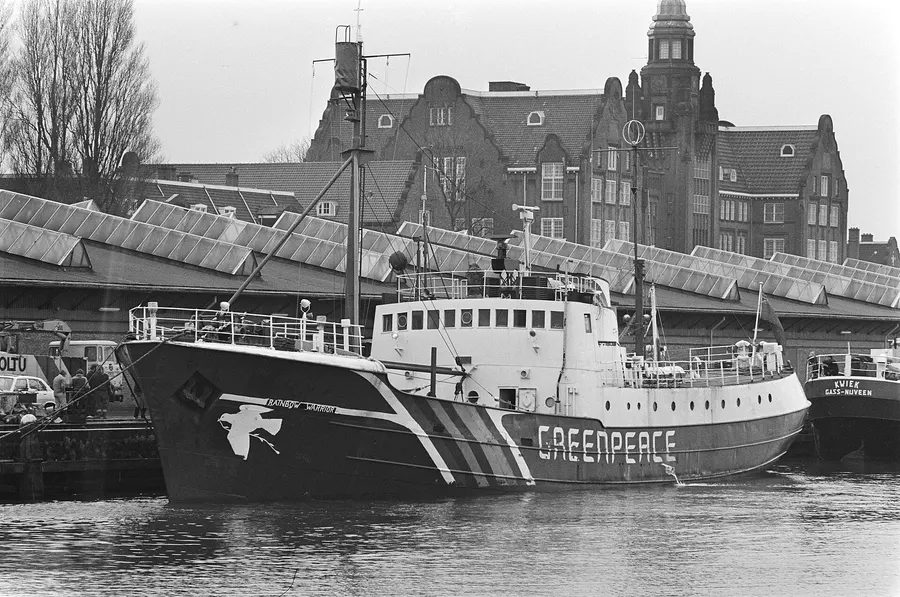 The Greenpeace ship Rainbow Warrior moored in Amsterdam in 1981, four years before it was sunk in Auckland