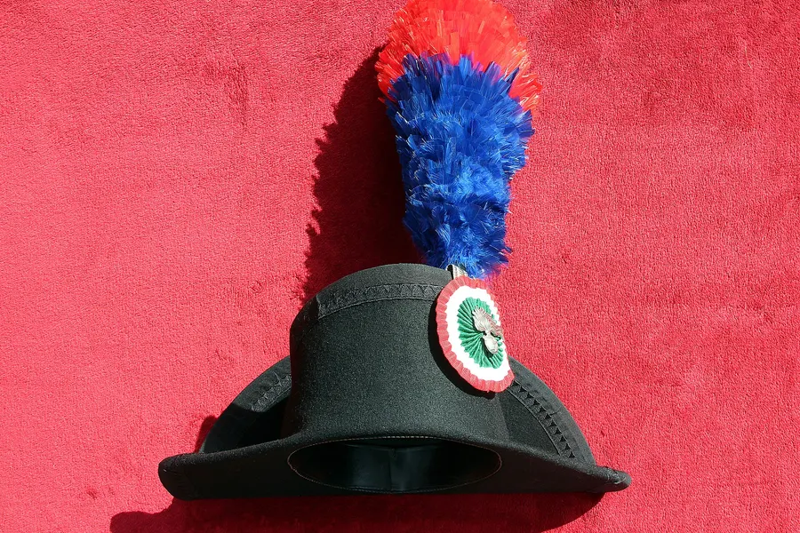 The plumed bicorne hat worn with the Carabinieri's full-dress uniform