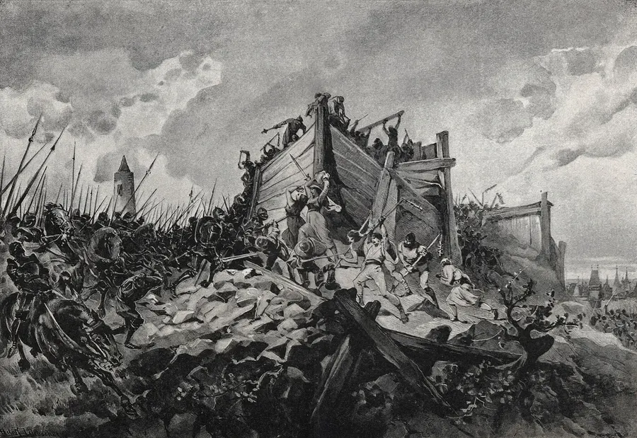 The Hussites driving the crusaders off Vítkov Hill on 14 July 1420, in a 19th-century picture by Adolf Liebscher
