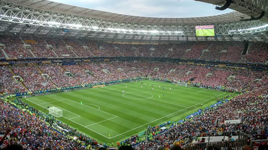 France and Croatia during the first half of the 2018 World Cup final at the Luzhniki Stadium in Moscow