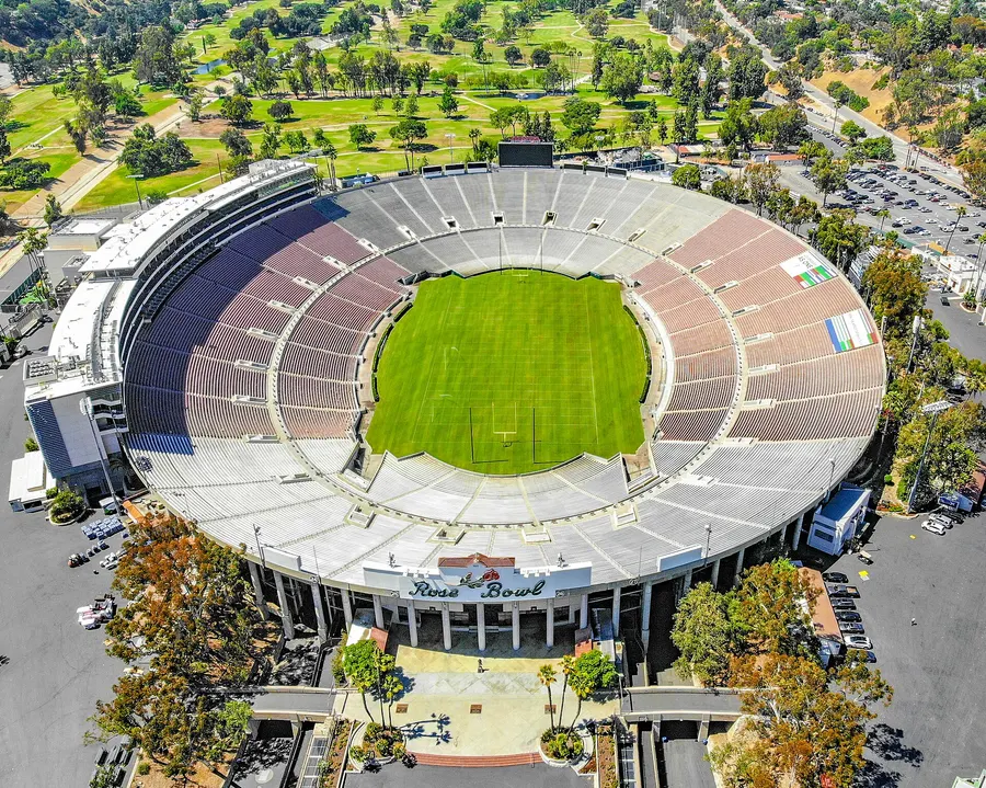 The Rose Bowl in Pasadena, California, where the 1994 World Cup final was played, seen from the air in 2018