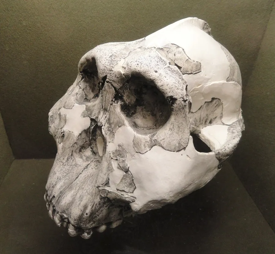 A cast of the 'Zinj' skull from Olduvai Gorge, on display at the Springfield Science Museum in Massachusetts