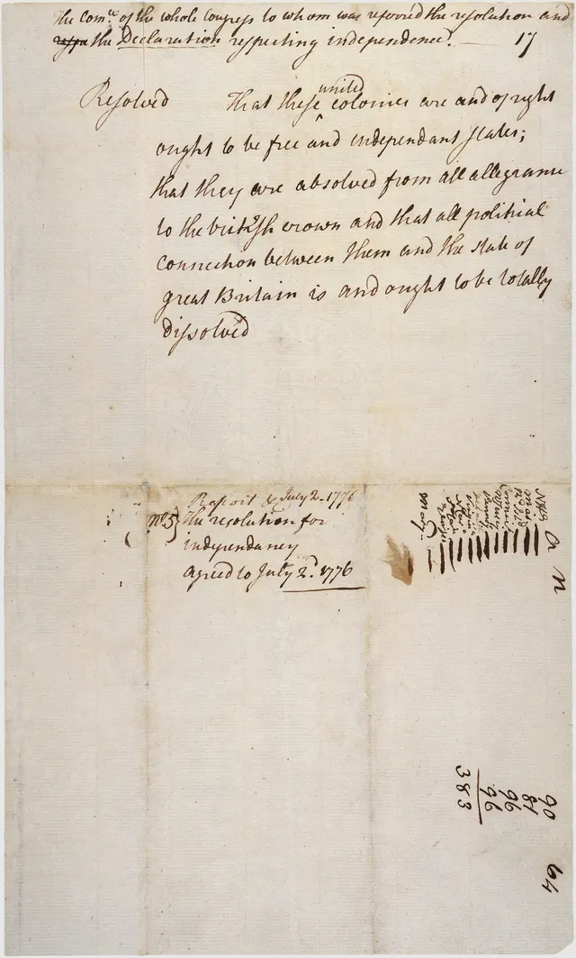 The Lee Resolution, the motion for independence adopted by the Continental Congress, now in the US National Archives