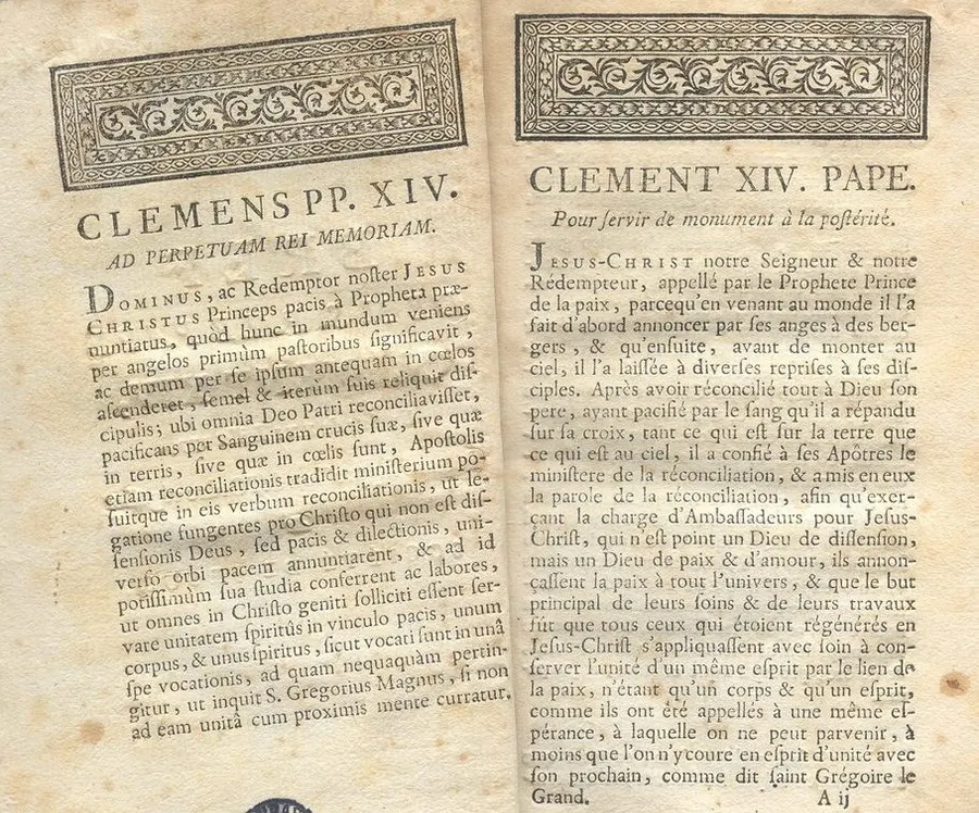 An early printed edition, in Latin and French, of the papal brief Dominus ac Redemptor, which dissolved the Society of Jesus