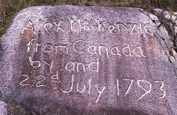 Mackenzie's message, later cut into the rock on the Dean Channel where he painted it in 1793