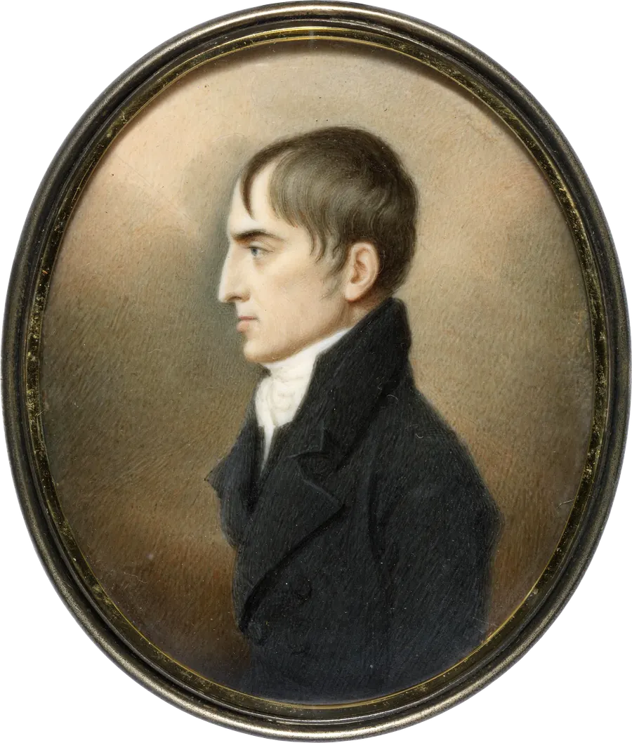 Robert Emmet in a miniature by John Comerford, believed to have been sketched at his trial in 1803