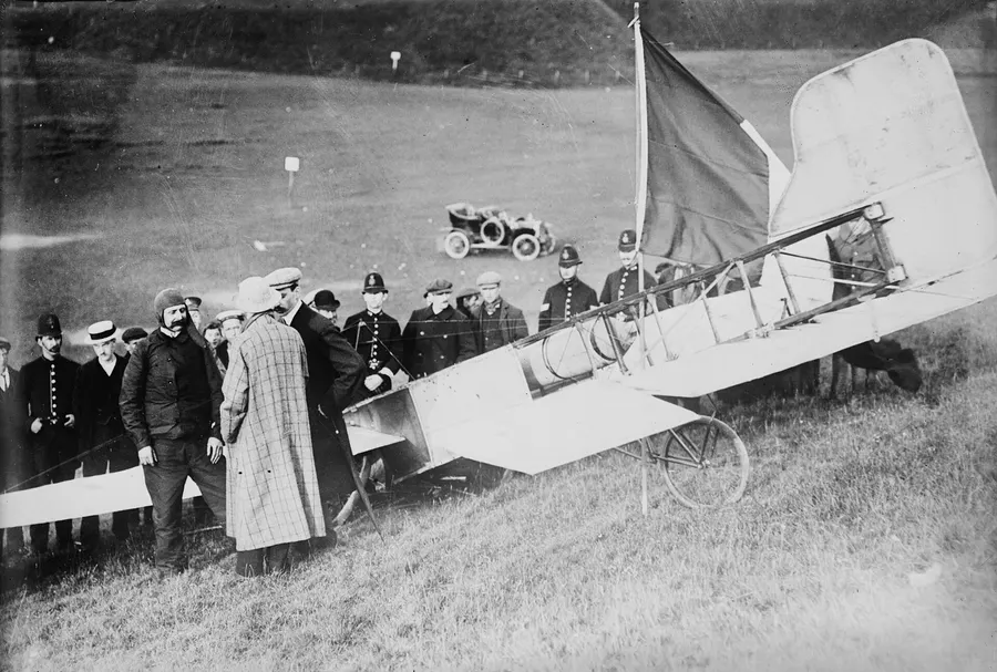 Louis Blériot with his Type XI monoplane at Dover after the first aeroplane crossing of the English Channel