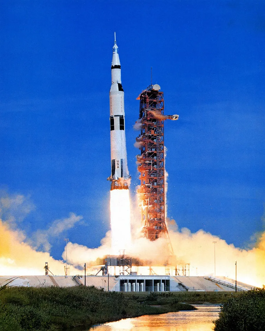 The Saturn V carrying Apollo 15 lifts off from Launch Complex 39A in Florida, 26 July 1971