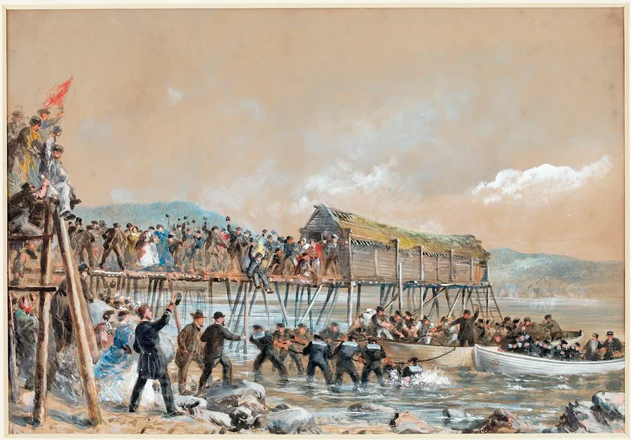 The landing of the Atlantic cable at Heart's Content, Newfoundland, in 1866, painted by Robert Charles Dudley
