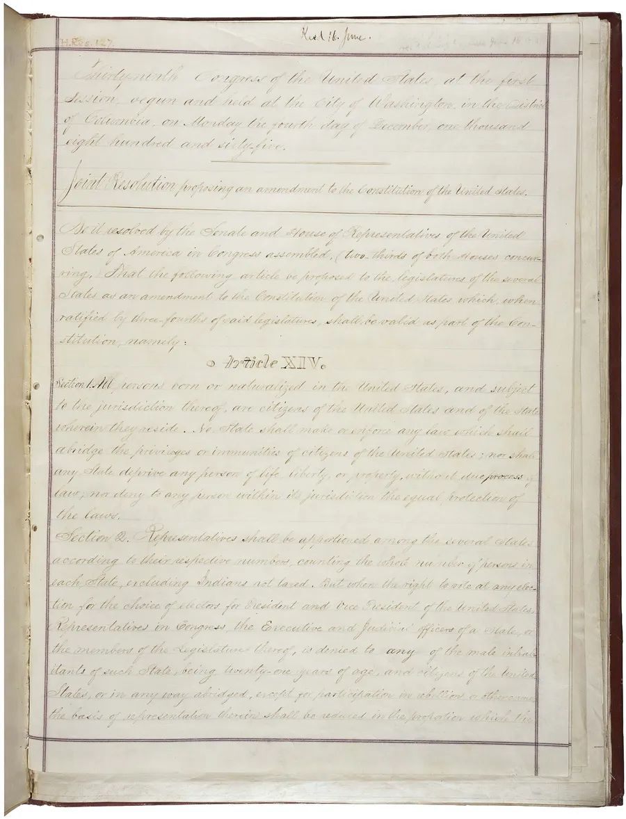 The first page of the Fourteenth Amendment, in the National Archives