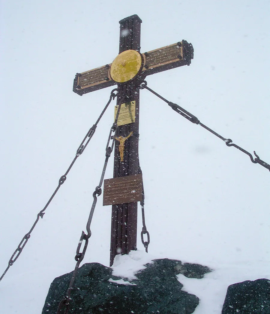 The cross that stands on the summit of the Großglockner today
