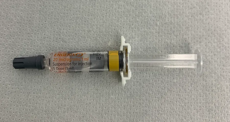A pre-filled syringe of a hepatitis B vaccine