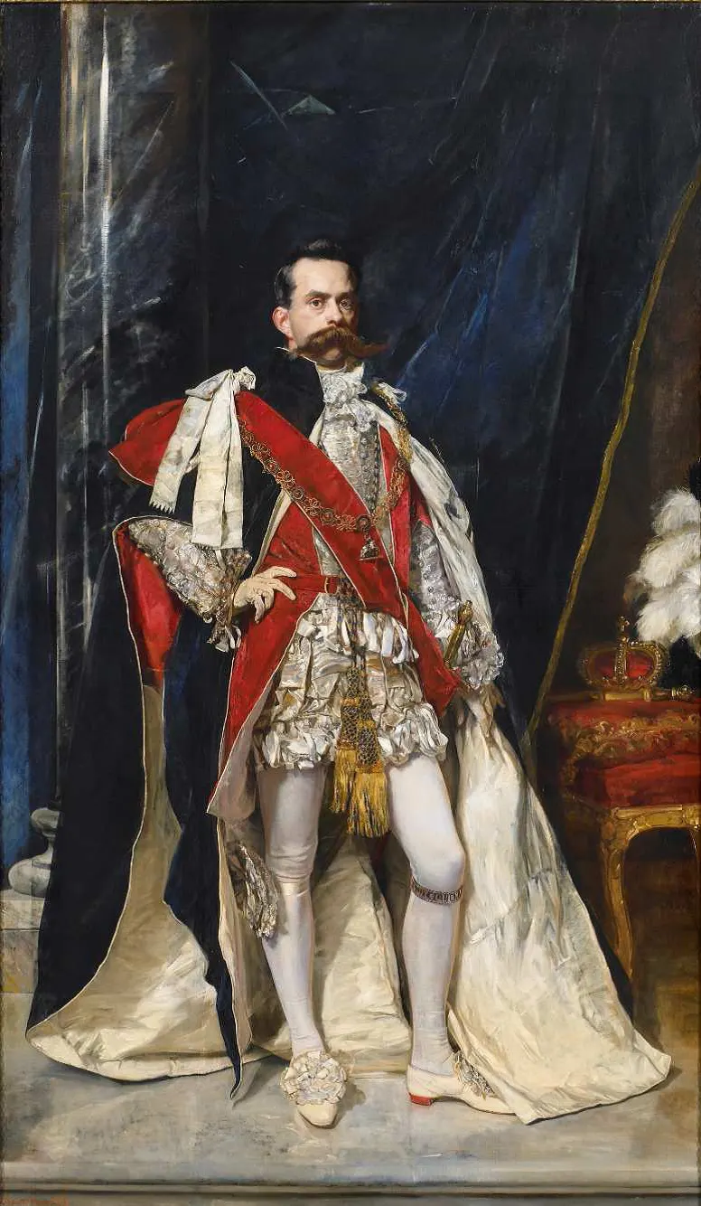 King Umberto I of Italy in the robes of the Order of the Garter