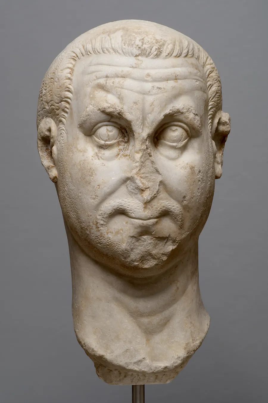 A marble head of the emperor Licinius, found at Ephesus, in the Kunsthistorisches Museum, Vienna