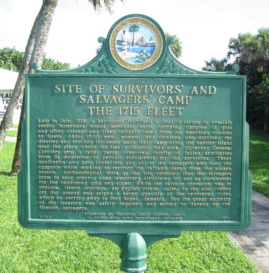 A Florida historical marker at the site of the survivors' and salvagers' camp of the 1715 fleet, on Orchid Island