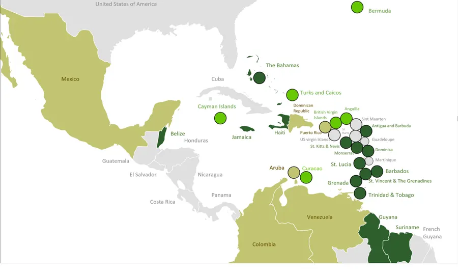 A map of the member states and associate members of the Caribbean Community in 2024