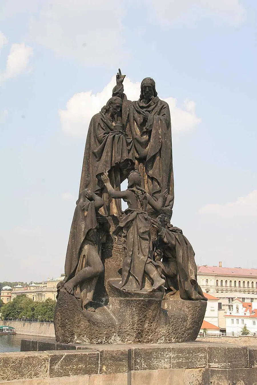 The statue group of Saints Cyril and Methodius on the Charles Bridge in Prague