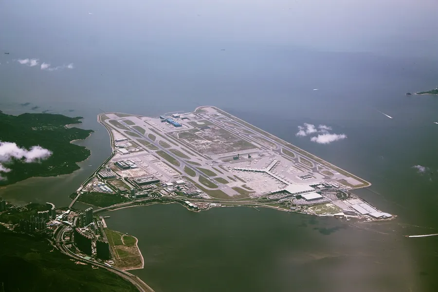 Hong Kong International Airport on its island of Chek Lap Kok, seen from the air
