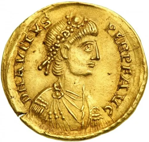A gold solidus of the emperor Avitus, struck at Arles