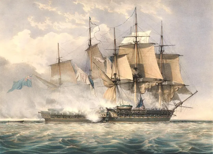 A painting of the fight between HMS Shannon and USS Chesapeake off Boston