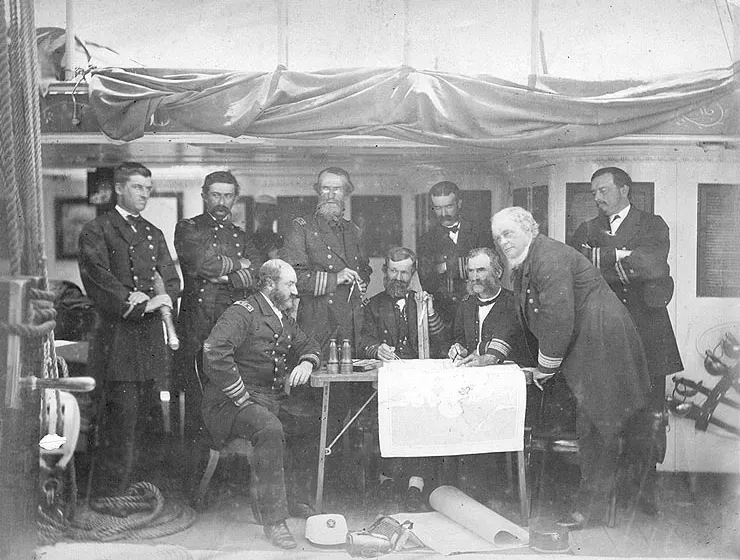 Officers of the American squadron at a council of war aboard the flagship USS Colorado, June 1871