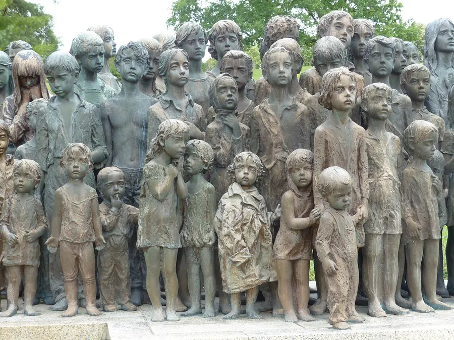 Part of the bronze memorial to the children of Lidice, on the site of the destroyed village