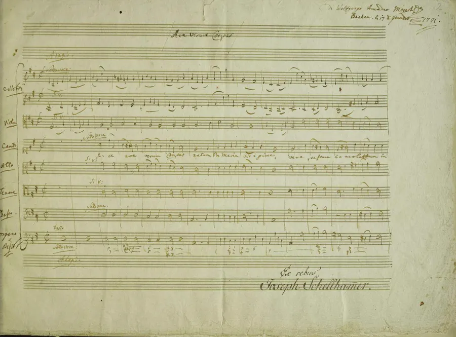 Mozart's autograph score of the motet Ave verum corpus, 1791