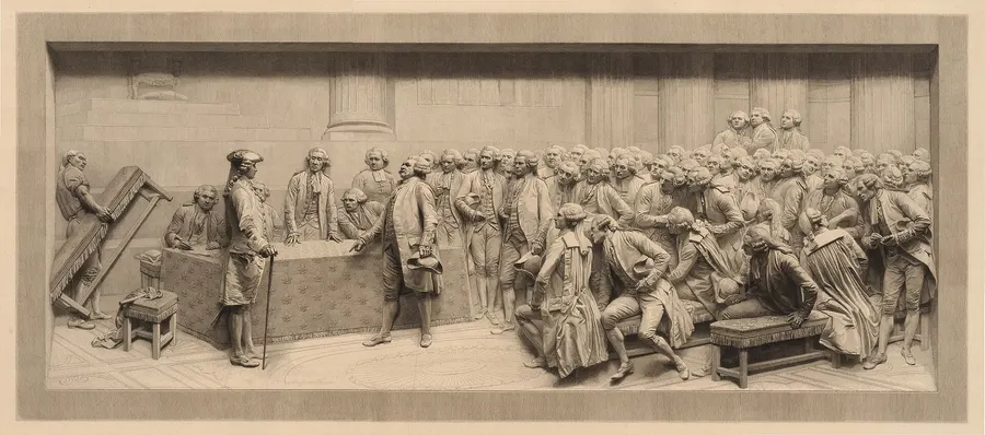 Mirabeau answering the king's master of ceremonies in June 1789, an etching by Alphonse Lamotte after a relief by Jules Dalou
