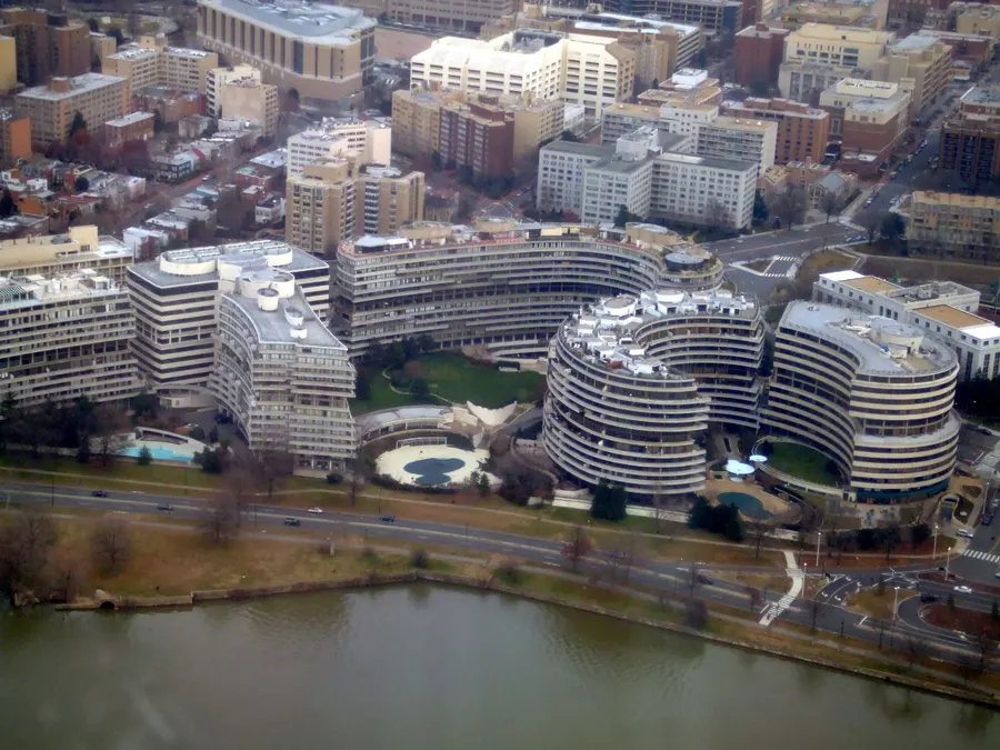 The Watergate complex beside the Potomac in Washington, seen from the air