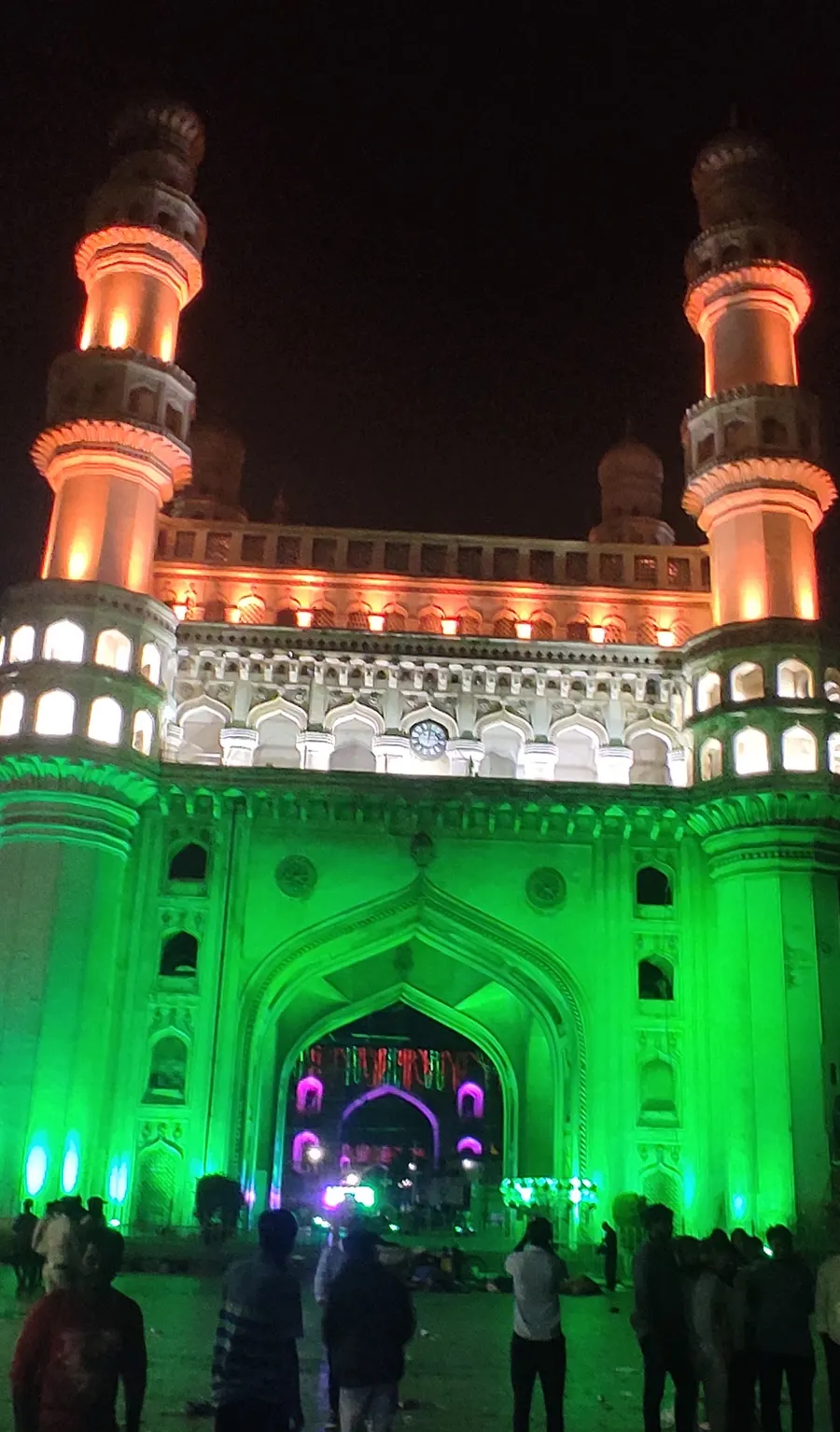 The Charminar in Hyderabad, Telangana's capital, lit in India's national colours