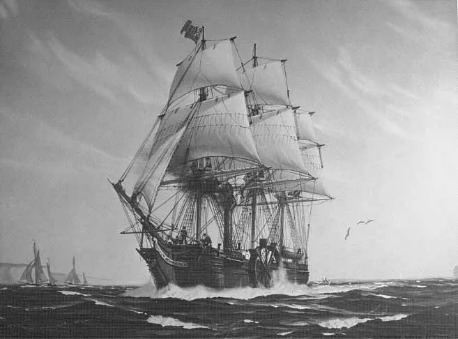 The Savannah under sail and steam in 1819, a painting by Hunter Wood
