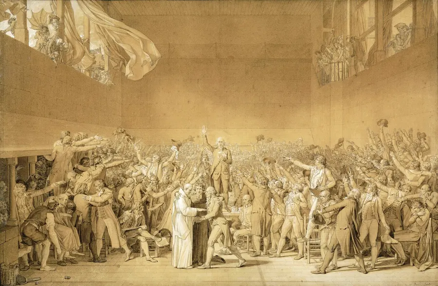 The Tennis Court Oath, Jacques-Louis David's drawing of the scene, 1791
