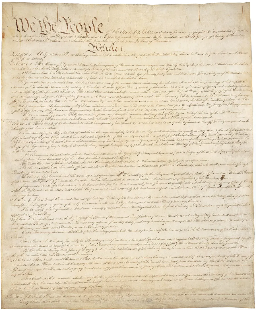 The first page of the engrossed Constitution of the United States, signed at Philadelphia in September 1787