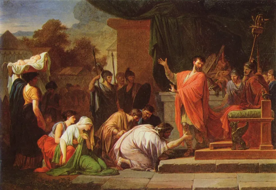 Aemilius Paullus and the captive Perseus, painted by Jean-François-Pierre Peyron in 1802