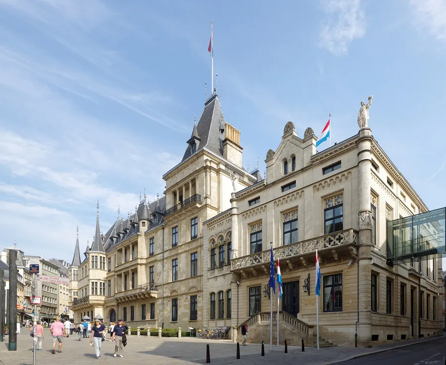 The Grand Ducal Palace in Luxembourg City, with the Chamber of Deputies in front, in 2016