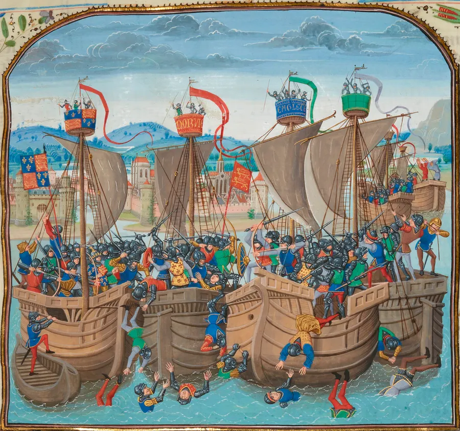 The Battle of Sluys in a 15th-century manuscript of Froissart's Chronicles, illuminated by Loyset Liédet