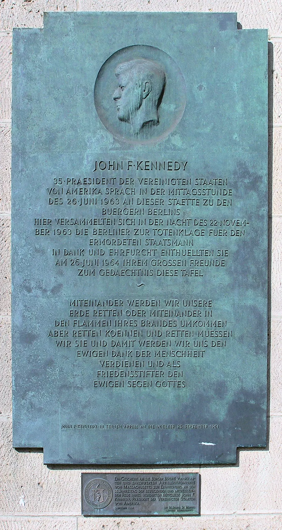 The memorial plaque to John F. Kennedy at the Rathaus Schöneberg in Berlin, on the square now named after him