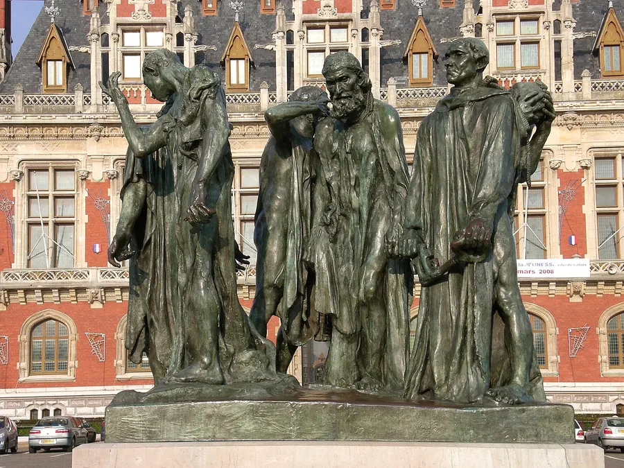 Rodin's Burghers of Calais in front of the town hall in Calais