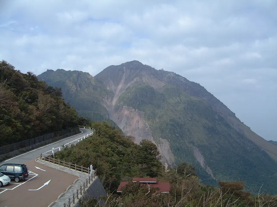 The Fugen-dake peak of Unzen with Heisei-shinzan, the new summit built by the 1990s eruption