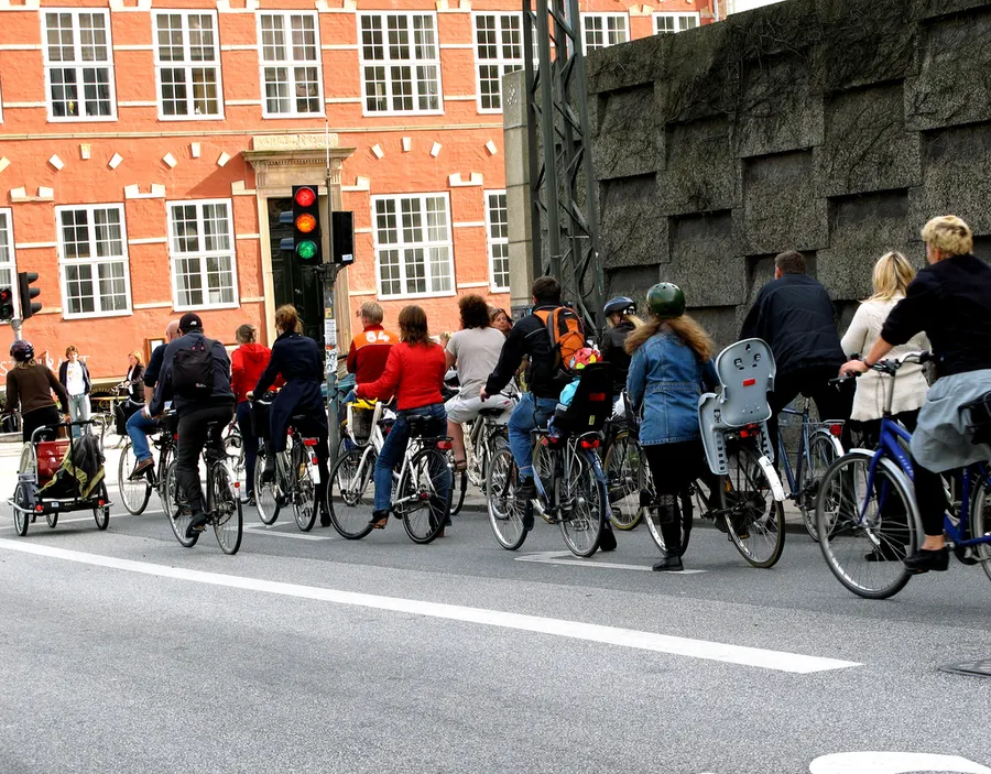 Cyclists waiting at a traffic light in Copenhagen